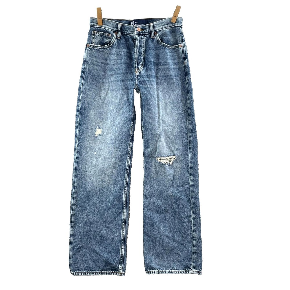 Gap Relaxed Straight Jeans Womens 4/27L Blue Denim Cotton Distressed Streetwear